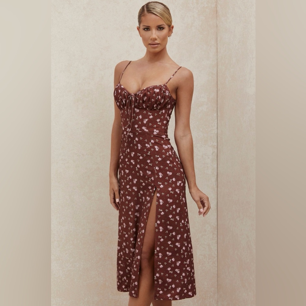 House of CB Carina Wine Floral Bustier midi Dress